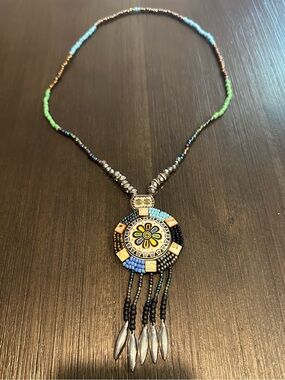 Stephan & Co. Boho Tribal Beaded Aztec Medallion Pendant Necklace